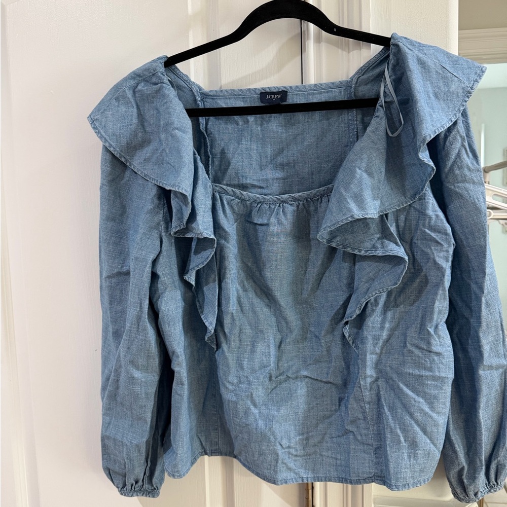 J. Crew Chambray Ruffle Blouse